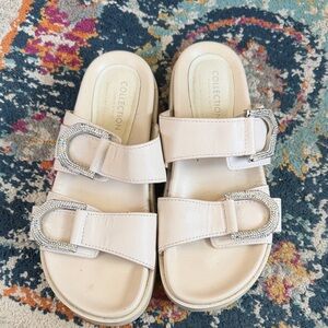 Charles& Keith Collection B Cream Girls' Double Buckle Rhinestone Sandals 39=8.5